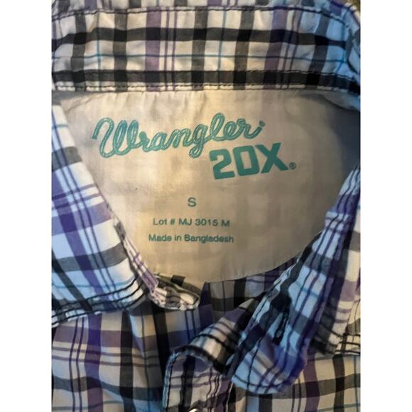 Wrangler 20X Mens Purple Plaid, Short Sleeve Western Shirt S - Picture 3 of 4